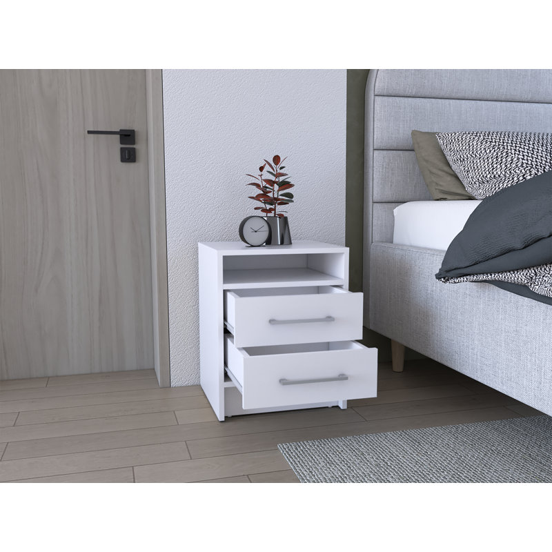 Greter 24"  Two-Drawer Night Stand  With Open Shelf, White