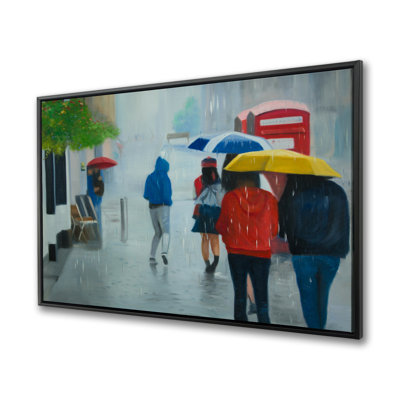 People Walking Under Umbrella - Rainy Day Canvas Art