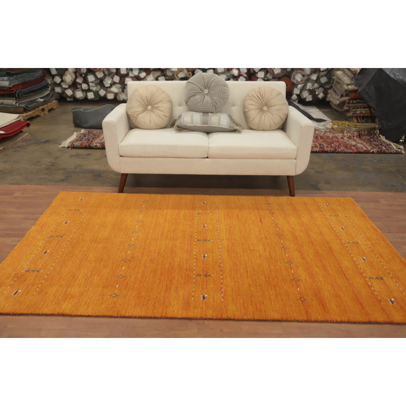 Tapis orange en laine fait à la main de style Gabbeh 5 x 8