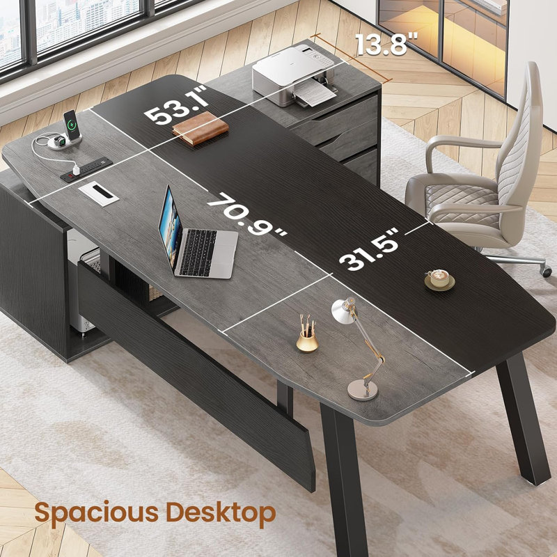 Bureau de direction 71 po avec classeur, Gris