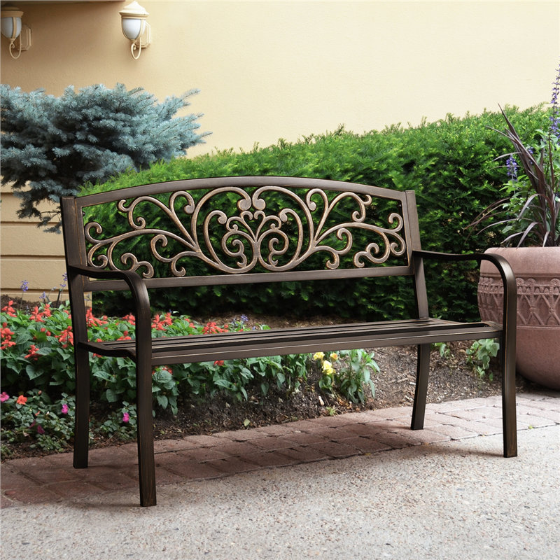 Antique Style  Metal Outdoor Bench, Bronze