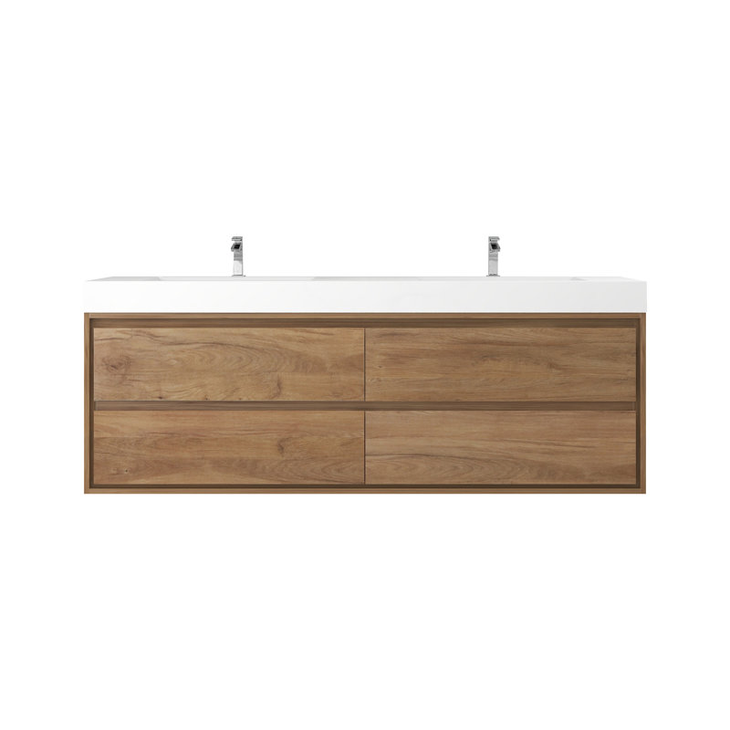 72'' Double Bathroom Vanity with Acrylic Top, White Oak
