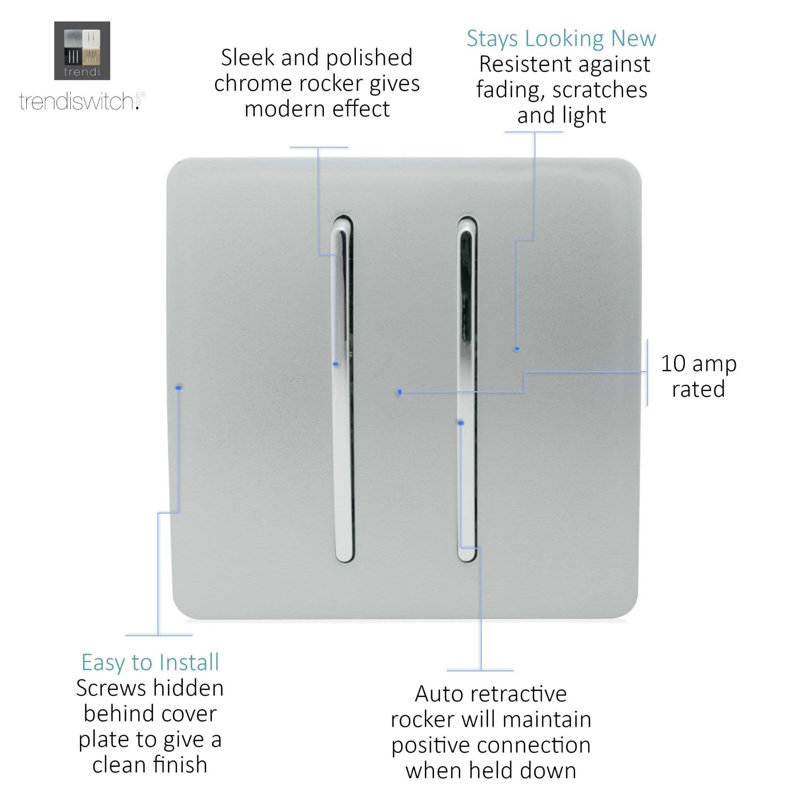 Trendi Switch 2 Gang Retractive Doorbell Switch, Platinum Silver