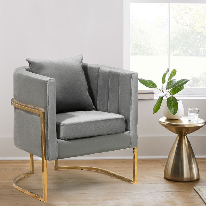 Fauteuil demi-tonneau en velours 28,25 po Marquet, Velours gris velours