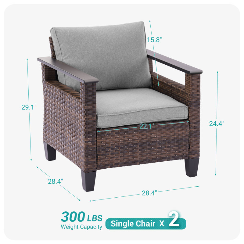 2 Piece Wicker Patio Chairs Set, Linen Gray, Brown