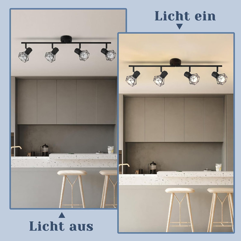 Ceiling Spotlight 4-Flame Ceiling Lamp - Ceiling Spotlights Vintage Retro E14 Industrial Swivel 350° Ceiling Light Metal Indoor for Living Room Children's Room Bedroom Kitchen