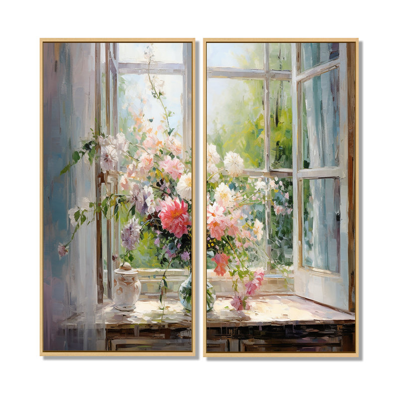 "Delicate Vintage Flower French Window View IV - Window Large", 2 pièces, H 40 po x l 40 po, Crème, crème