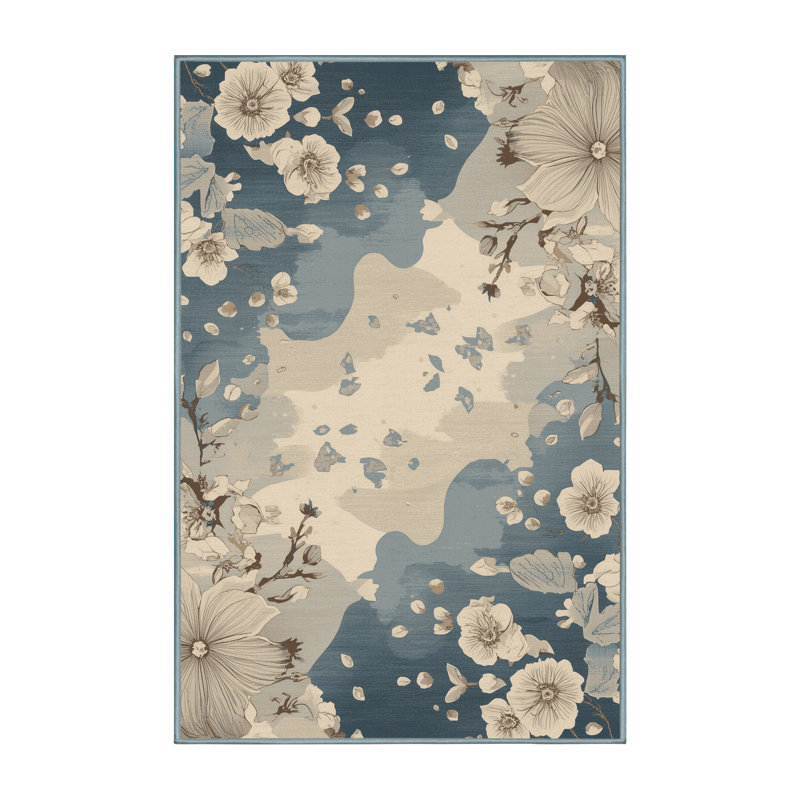 Machine Washable Pascasio Cherry Blossom Petals Traditional Floral Rug in Beige –  Binding, 2x4