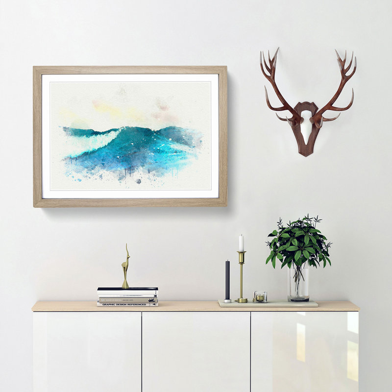 Rolling Ocean Waves in Abstract - Picture Frame Graphic Art Print, Oak, 40cm H x 60cm W x 2cm D