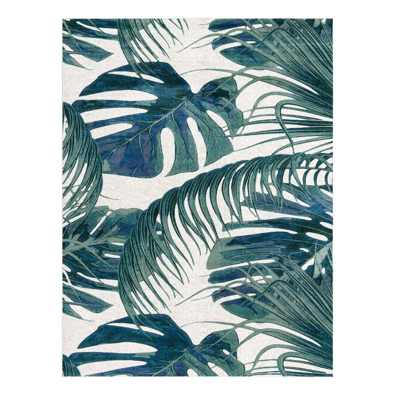 Tapis vert / blanc à motif floral Abira, Rectangle 7 pi 10 po x 10 pi