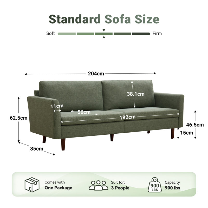 Cicero 204Cm Linen Flared Arm Sofa, Green
