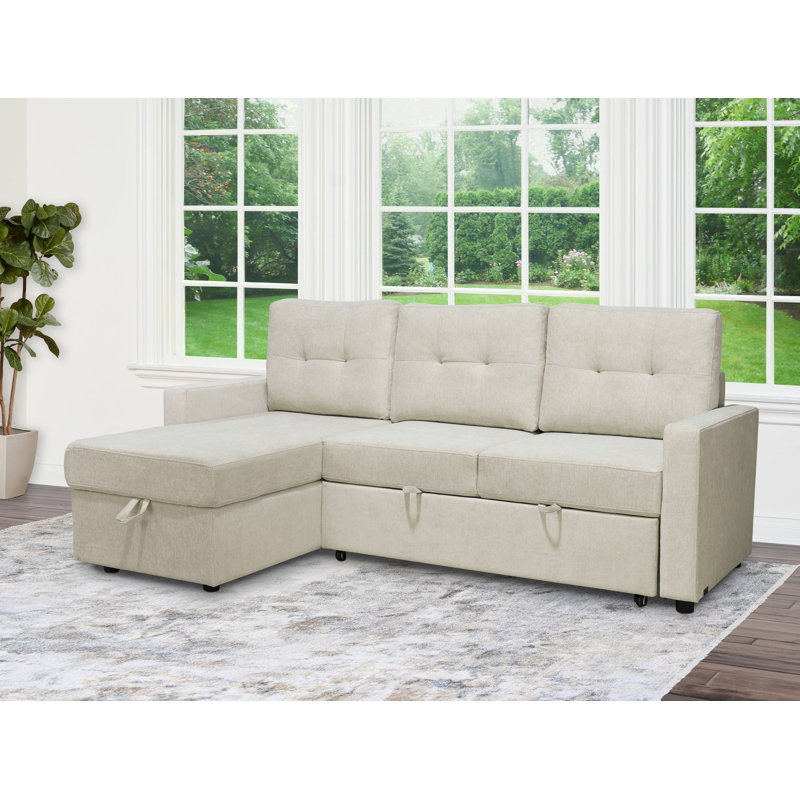 Kylie Upholstered L-Shaped Sectional Left Hand Facing, Cream Polyester