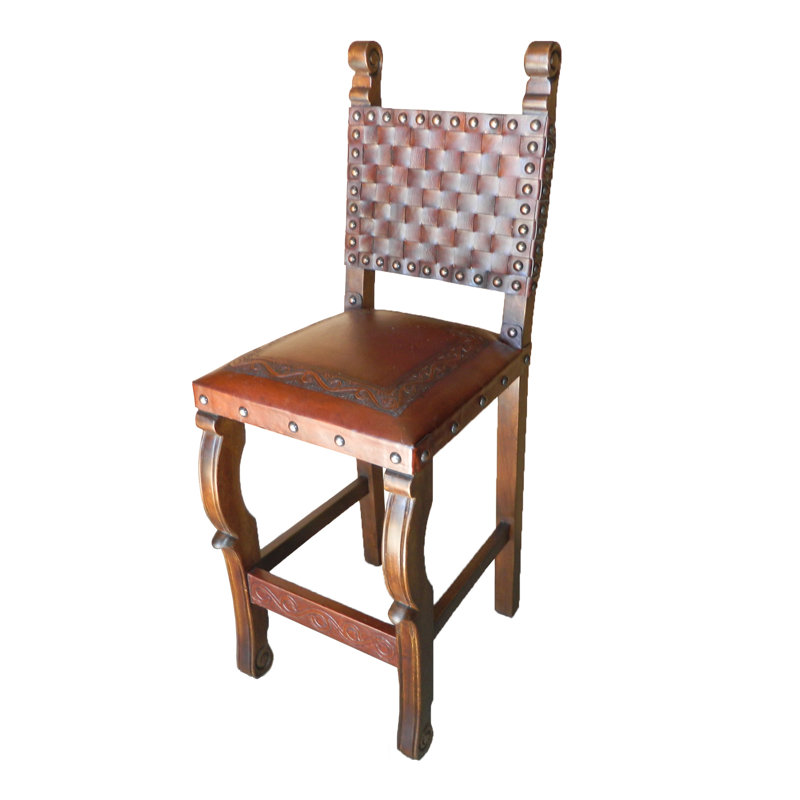 Spanish Upholstered Stool with Solid Wood Frame