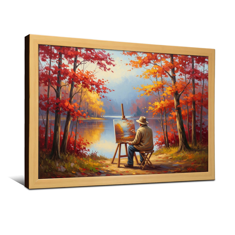 Plantes et fleurs, paysage d'automne au bord du lac, H 12 po x l 18 po, Toile tendue, Ne s’applique pas