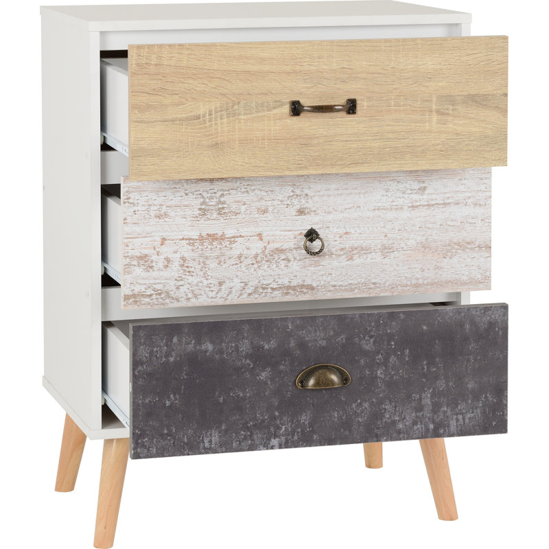 Aristomache 3 Drawer Chest Of Drawers, Cream