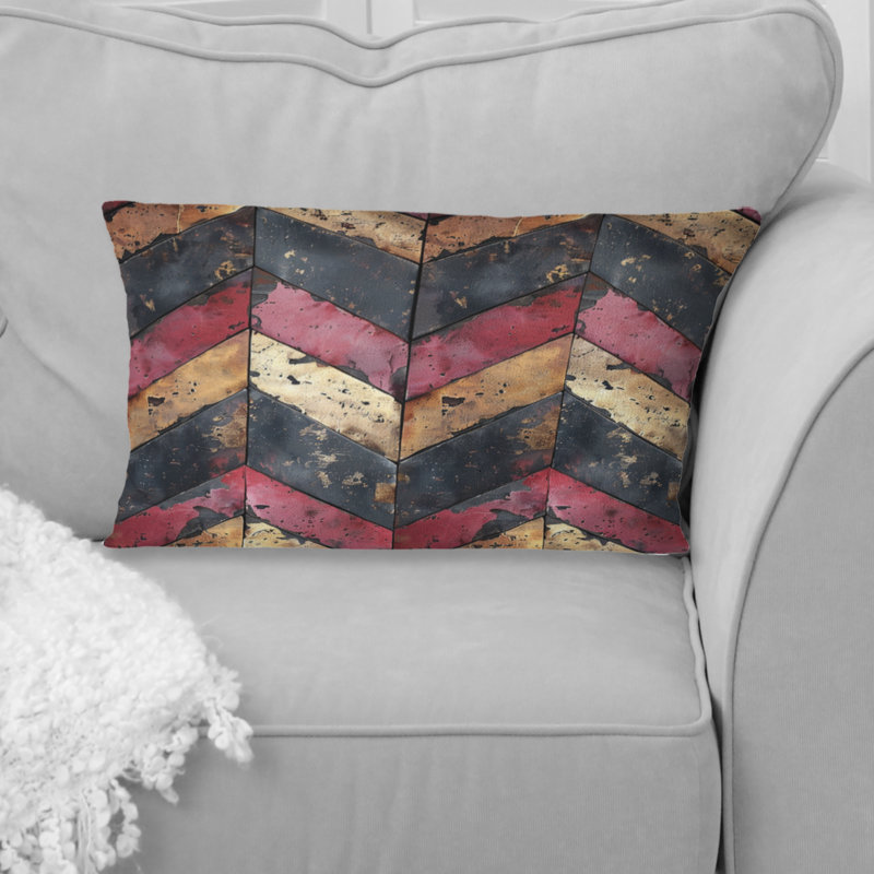 Coussin lombaire transitionnel rose doré à chevrons Glam Charm II
