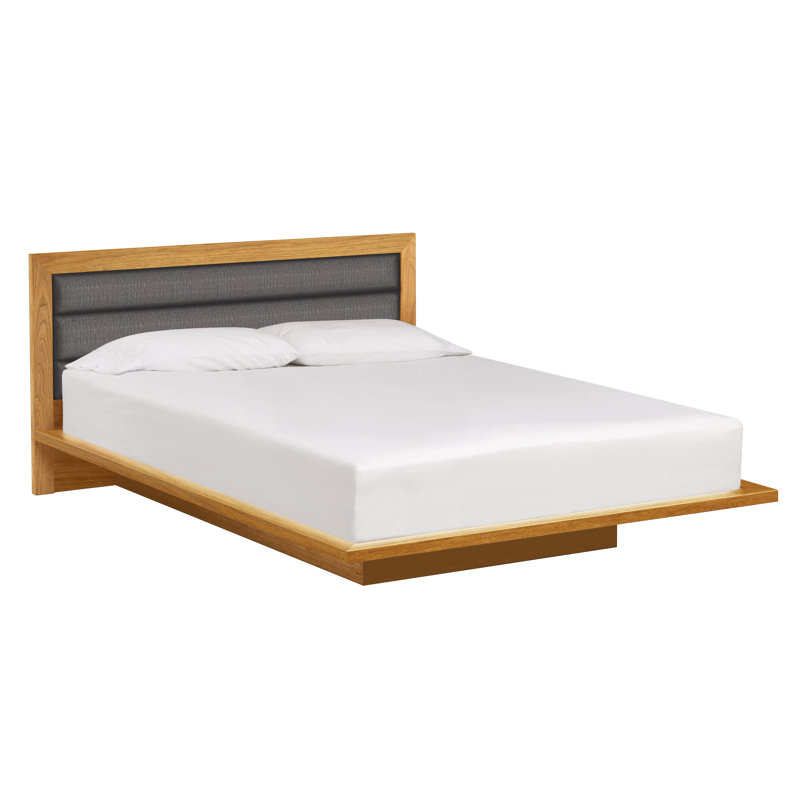 Moduluxe Upholstered Bed, King, Natural Cherry, Hemp Fabric