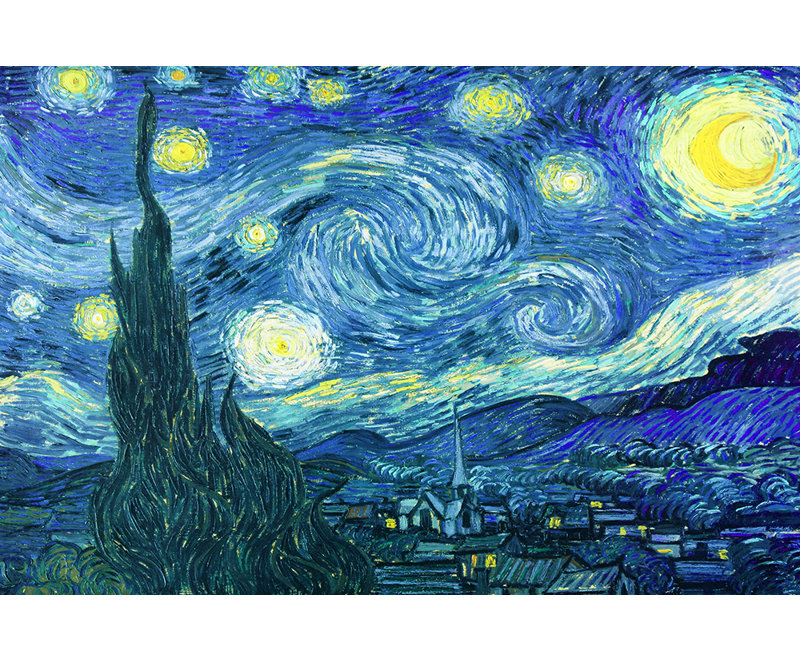 La nuit étoilée par Vincent Van Gogh - reproduction d'art sur papier, H 22 po x l 28 po x 1,5 po, Toile tendue