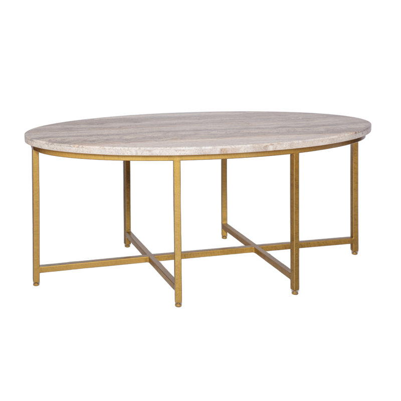 Marble Coffee Table, 18.5" H x 48" L x 26" W, Silver Travertine, Royal Gold