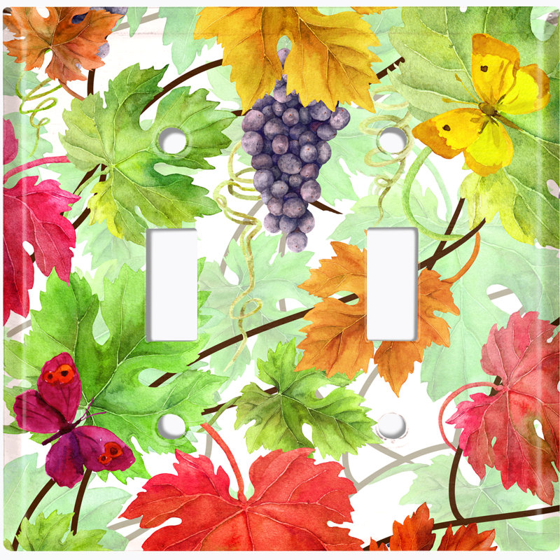 Autumn Purple Grapes Colorful Fall Leaves Landscape & Nature 2 - Gang Toggle Light Switch Standard Wall Plate