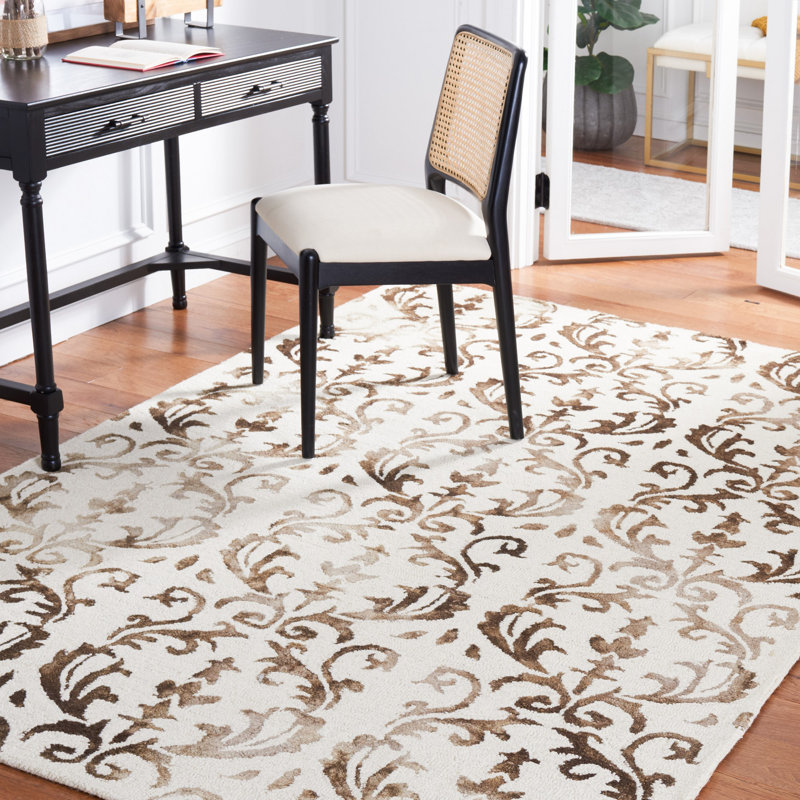 Tapis en laine / coton touffeté à la main Berman ivoire / chocolat, Rectangle 4 pi x 6 pi