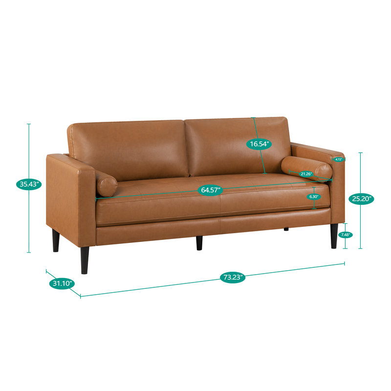Esin 74.5" Faux Leather Sofa Couch – Modern 3-Seater Upholstered Sofa for Stylish Living Room, Tan Faux Leather