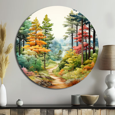 Gustafsson Pine Tree Autumn Symphony III - Floral Round Metal Art