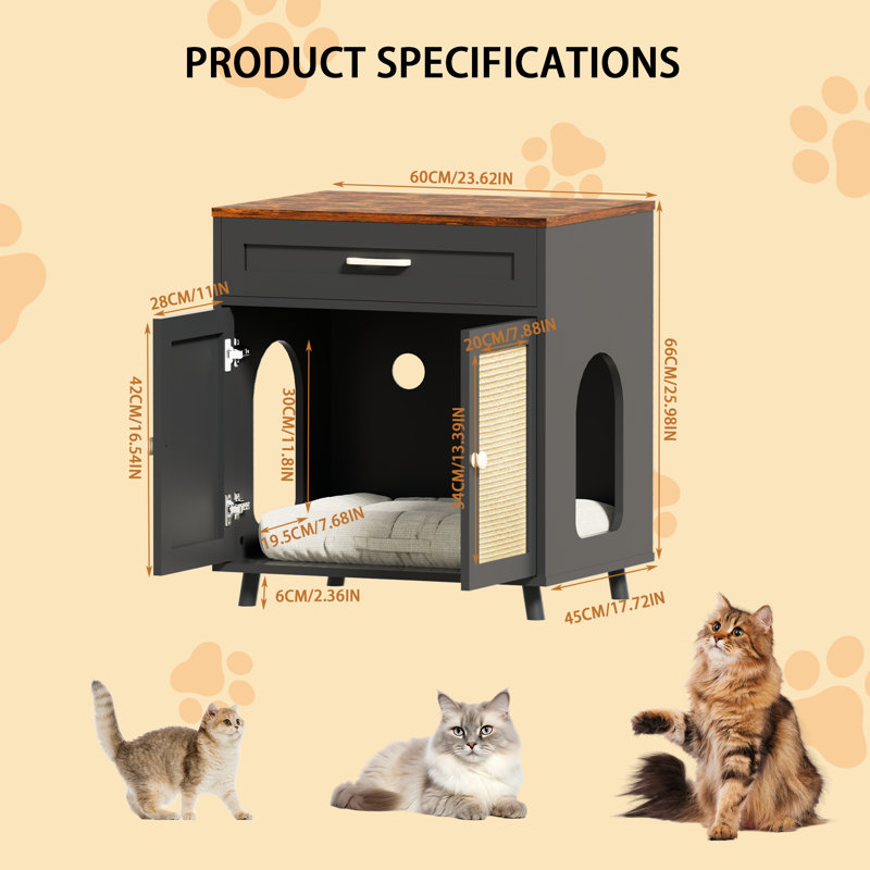 Enceinte de litière pour chat cachée L 23,6 po x l 17,7 po x H 25,98 po