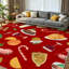 Tapis intérieur rouge lavable à la machine, motif traditionnel de Noël et de nourriture,-133683793
