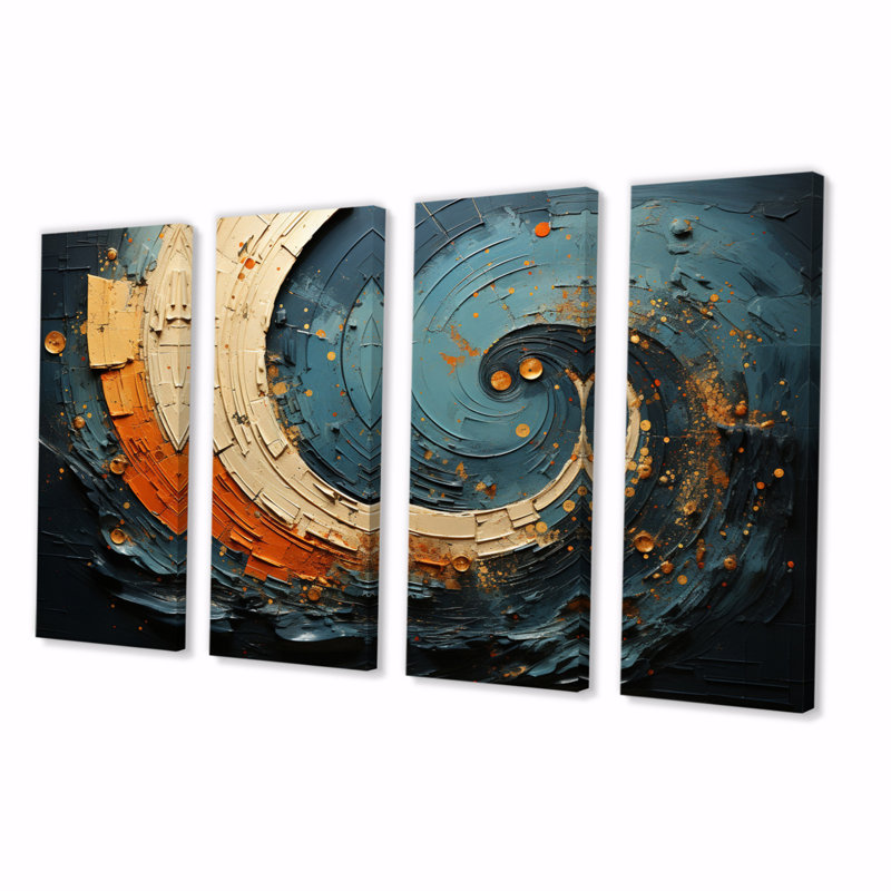 Chyenna " Orange Teal Abstract Spirals II " 4 - Pieces