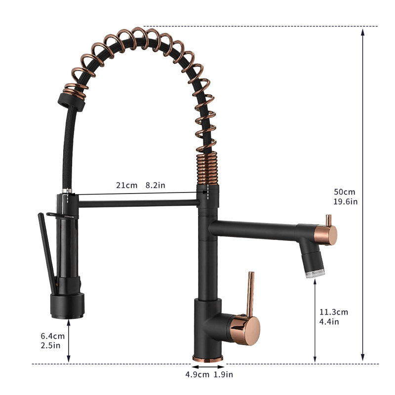 Fapully Pull Down Kitchen Faucet, Black/Rose Gold
