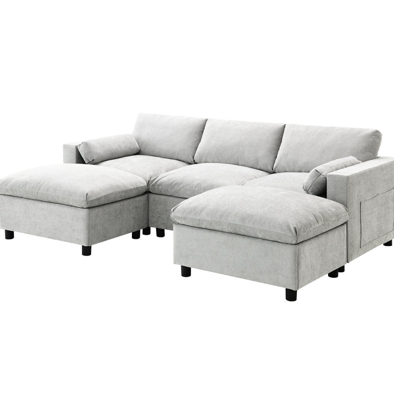 5 Seat Chenille U Shaped With Storage, 2 Movable Ottomans, Modern Living Room Enchantment Extra, Soft And Magical 86.5'' Sectional Couch, Ottomans For Apartment, Elegant Cozy