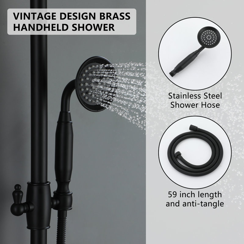 Matte Black Dual Head Rain Shower System with Handheld