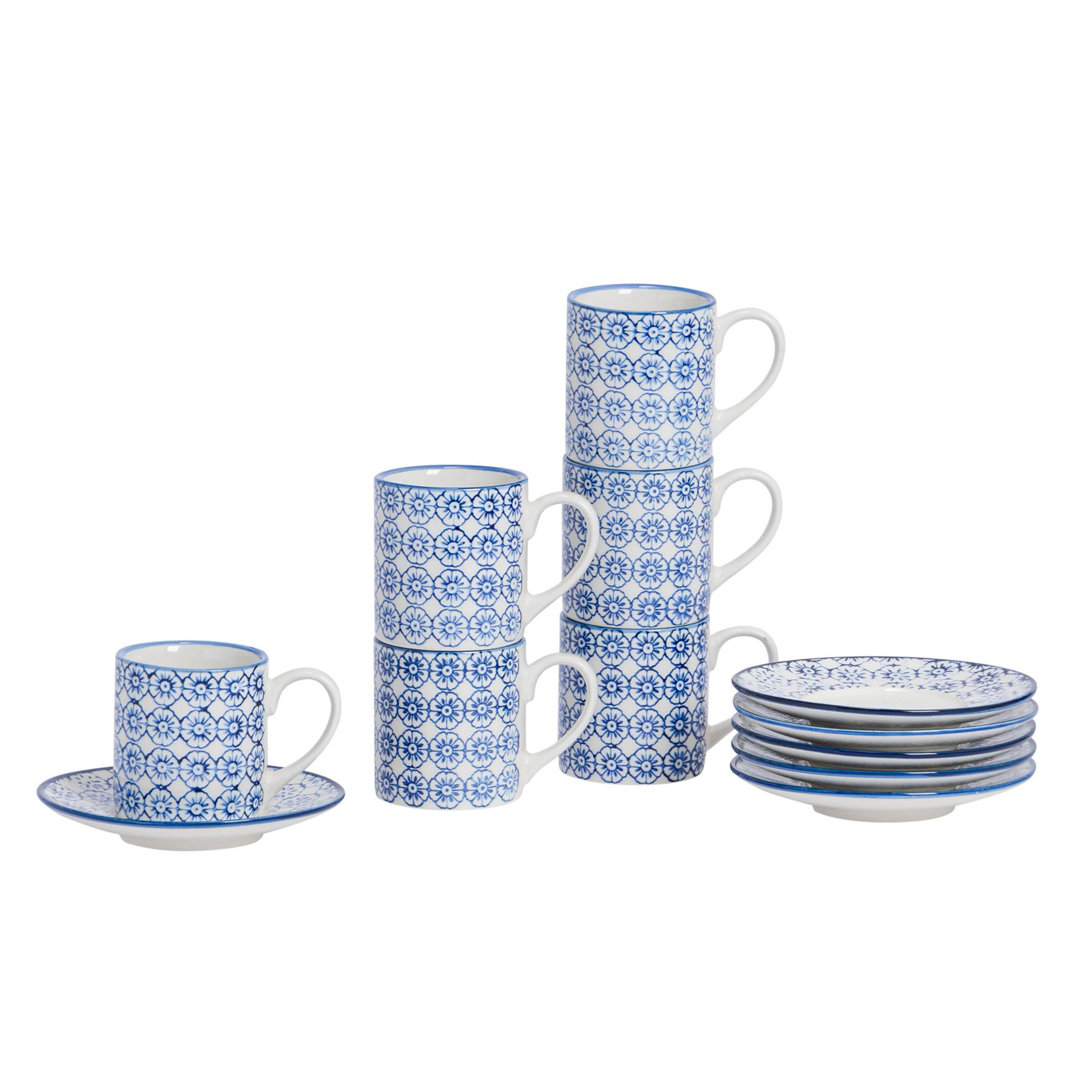 Nicola Spring - Hand-Printed Espresso Cup & Saucer Set - 65ml - Navy