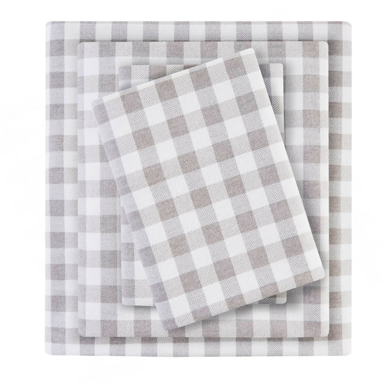 4 PCS Printed Sheet Set Gray Herringbone Check