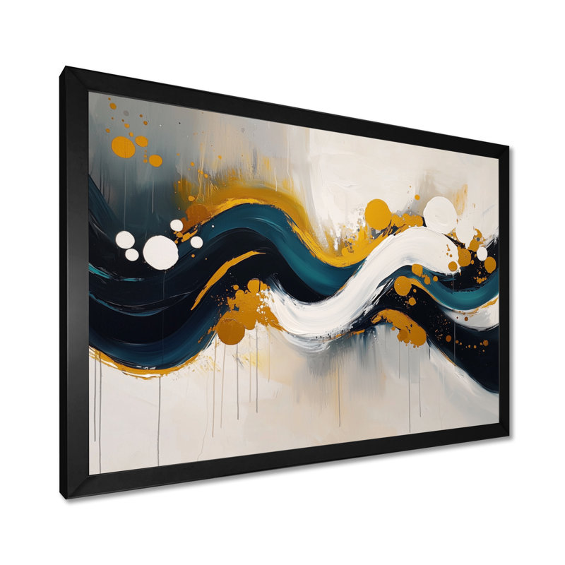 Racines et reflets de vagues abstraites I - Art abstrait spirales, H 30 po x l 40 po, Cadre simple, Noir, noir, noir, noir