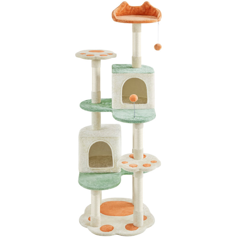Size Cat Paw-Shaped Play Tower, 165cm H x 59.5cm W x 55.5cm D