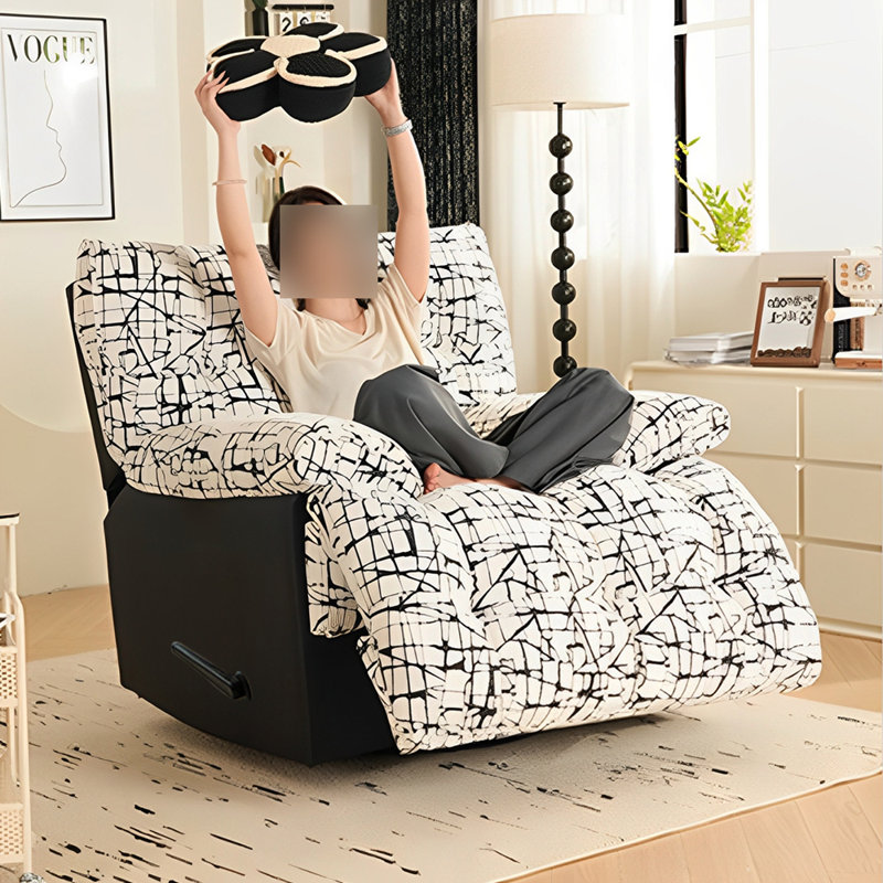 Fauteuil inclinable moderne et multifonctionnel en chenille jacquard, Noir / blanc