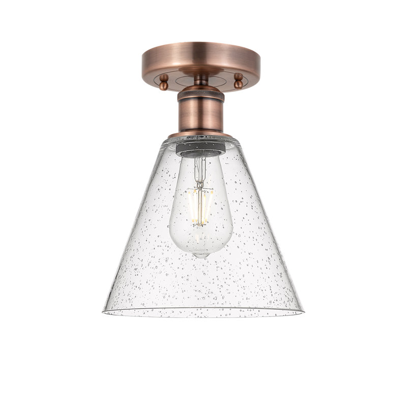 Anirud Glass Semi Flush Mount, 11.75" H x 8" W x 8" D, Antique Copper