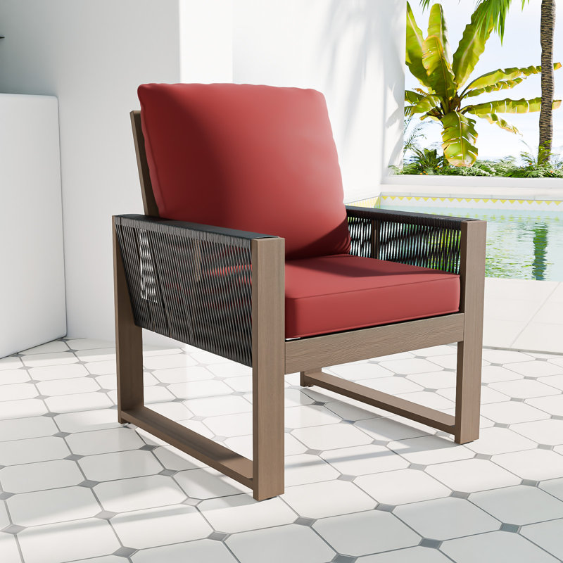 Chaise de salle à manger en cèdre brun avec coussins en oléfine pour l'extérieur, Rouge