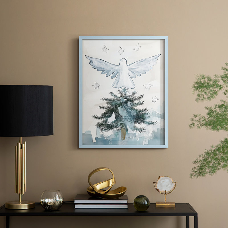 «Christmas Holiday Art CXLI», reproduction d'art encadrée - bois massif, 11" H x 9" W, Blue
