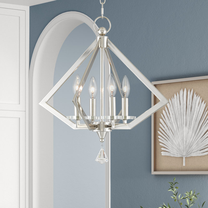 Lustre géométrique à 4 lumières avec détails en cristal Djanae, Nickel poli