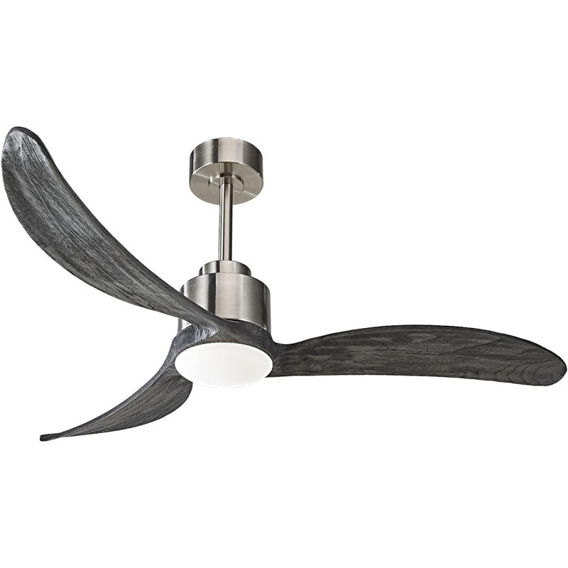 52"Grey+Wood Ceiling Fan With Light LED , Silver, Gray