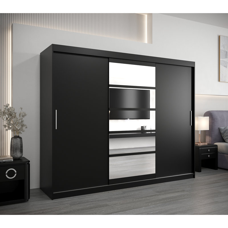 Attif 3 Door Manufactured Wood Wardrobe, Black Matte