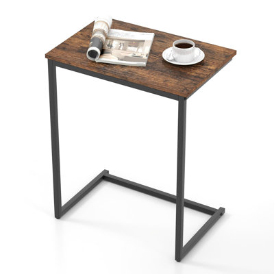 C-Shaped End Table, Rustic Brown Sofa Side Table, Space-Saving, Metal Frame, Vintage Design For Living Room, Bedside, Couch