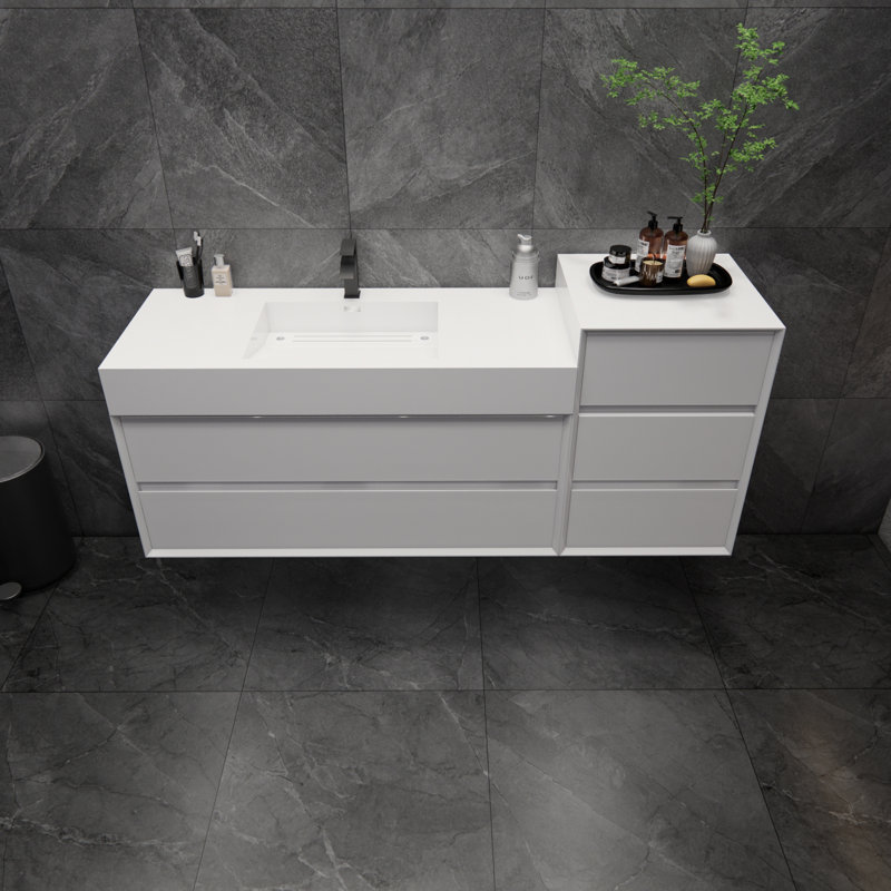 Meuble-lavabo mural simple 67 po Albizu, Blanc