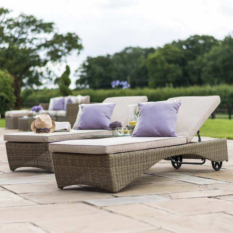 Milligan 198cm Long Reclining Single Chaise with Cushions and Table, Natural