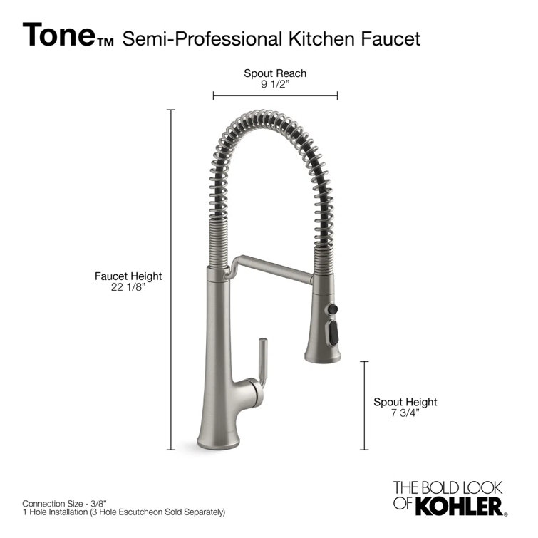 Kohler Tone Single Handle Semi-Professional Pre-Rinse Kitchen Sink Faucet  with Three-Function Pull Down Sprayer