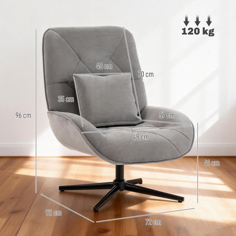 Upholstered Chenille Swivel Armchair, Light Grey