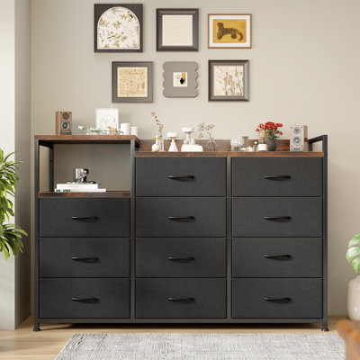 Commode longue 49 tiroirs l 49,6 po avec tablettes à 2 niveaux, meuble télé pour chambre à coucher